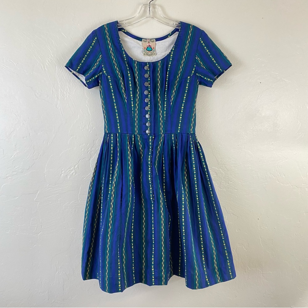 Salzburg Wenger Austria Size 40 Royal Blue Floral Button Down Pleaded Midi Dress